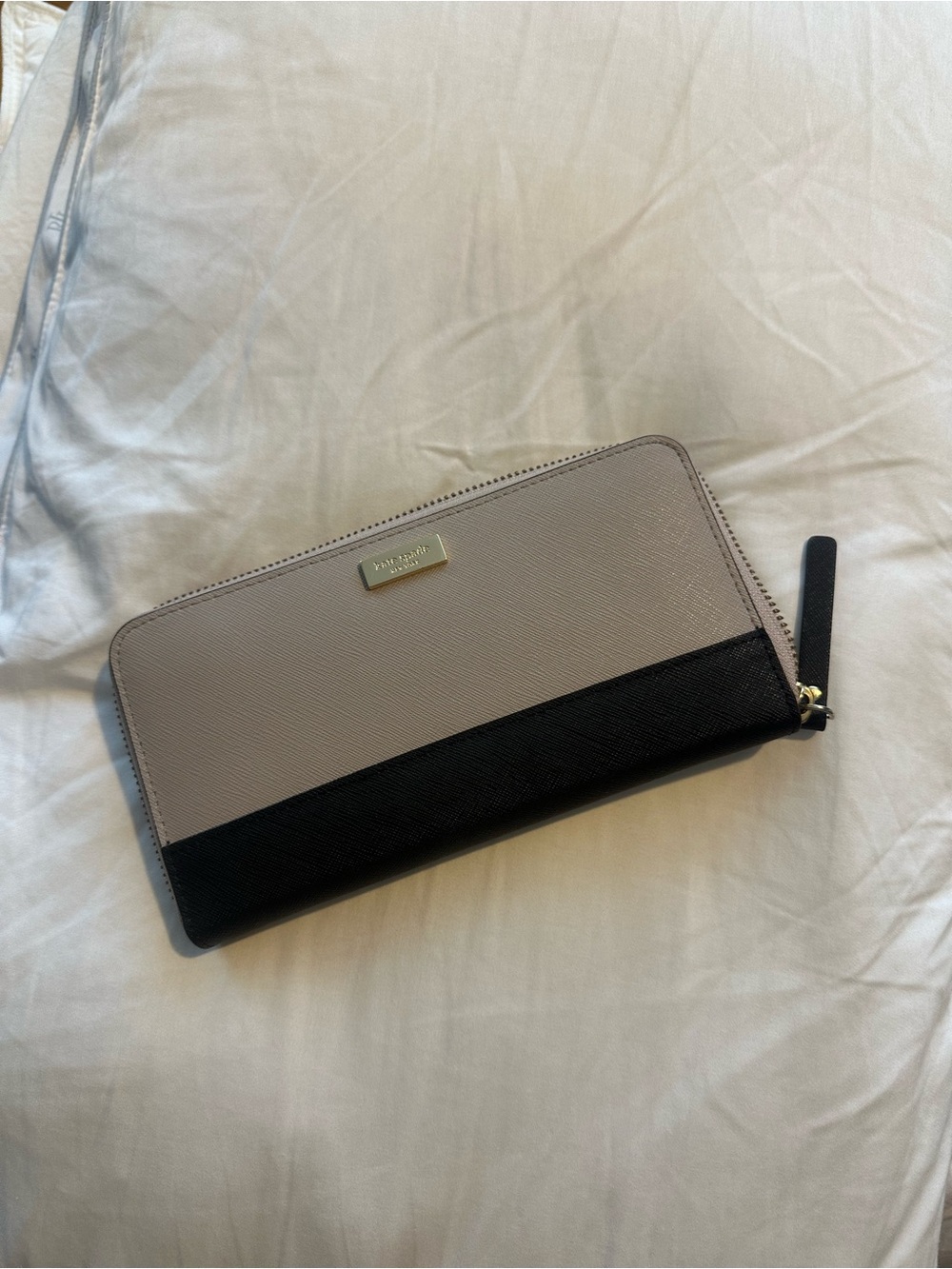 kate spade Two-Tone Taupe and Black Zip Around Wallet